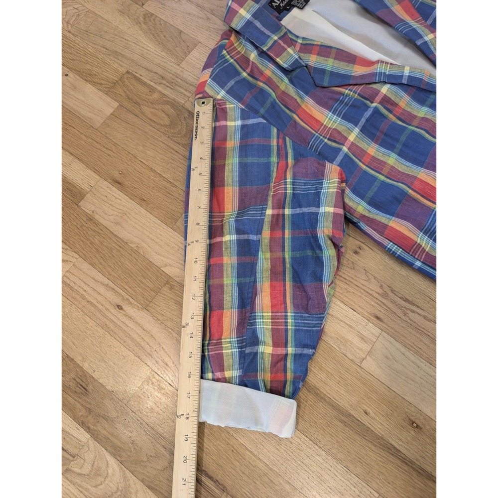 Adolfo Blazer Womens Large Plaid Preppy Oversized Blue Yellow Work Office - Picture 7 of 10